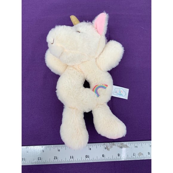 Spark Create Immagine Unicorn Cream Baby Rattle Pink Accent Rainbow Embriodered - Picture 1 of 6